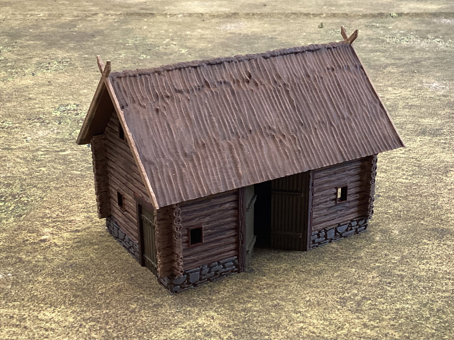 Log Barn double door with thatched roof