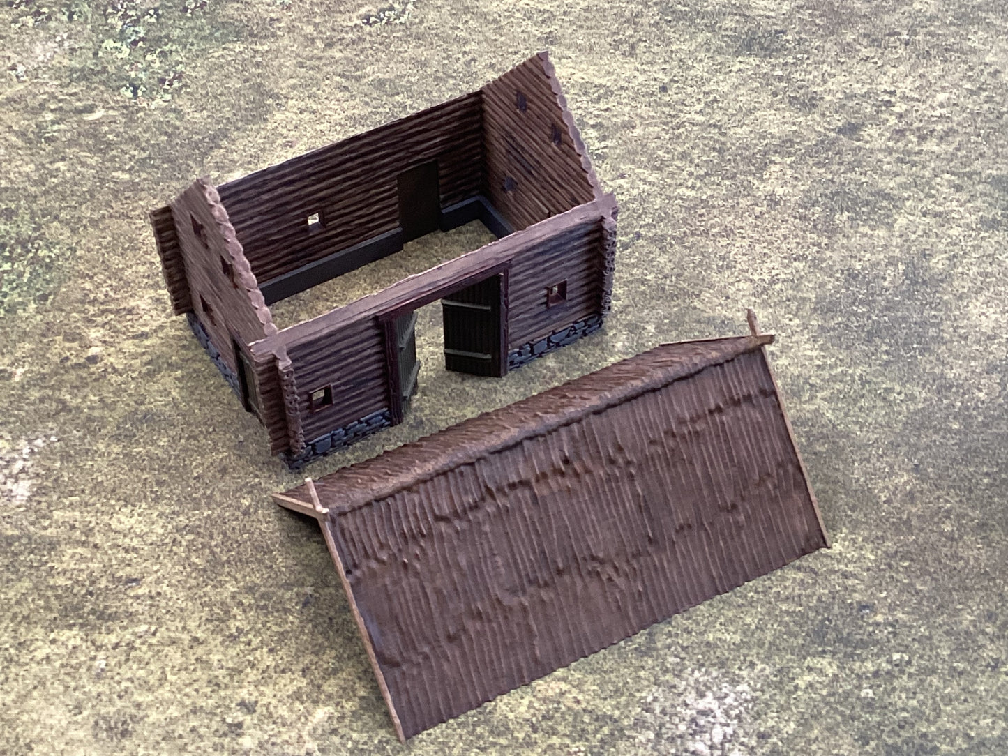 Log Barn double door with thatched roof